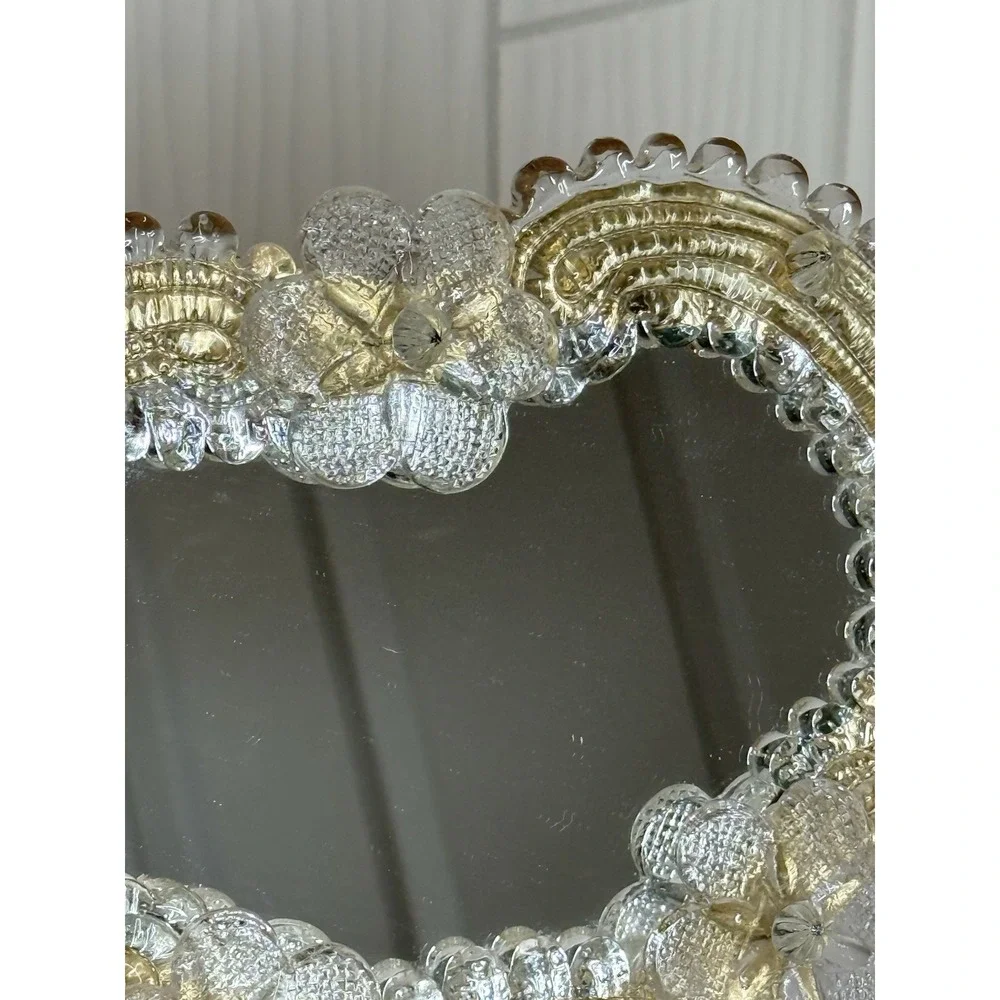 Vintage Venetian Style Murano Art Glass Mirror Tabletop Easel Back Italy 7x8 MCM